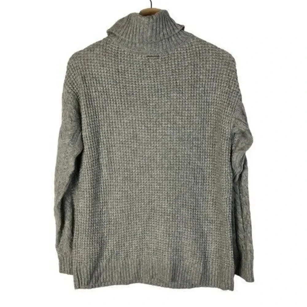 Michael Michael Kors Gray Cable Knit Sleeve Knit Pullover Turtleneck Sweater S